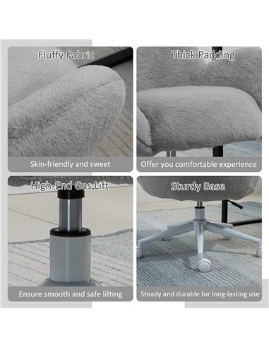 HOMCOM Fluffy Leisure Chair Office Chair with Backrest and Armrest for Home Bedroom Living Room with Wheels Grey