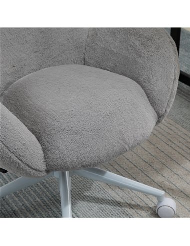 HOMCOM Fluffy Leisure Chair Office Chair with Backrest and Armrest for Home Bedroom Living Room with Wheels Grey
