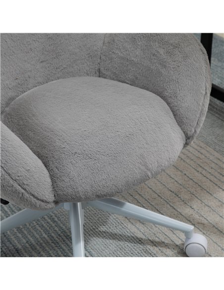 HOMCOM Fluffy Leisure Chair Office Chair with Backrest and Armrest for Home Bedroom Living Room with Wheels Grey - pic 8973 | FastDaddyshop