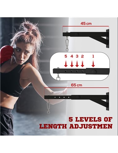 SPORTNOW Punch Bag Wall Bracket, 5-Length Adjustable Boxing Bag Bracket for Kickboxing Muay Thai Punching Training A91-326V00BK