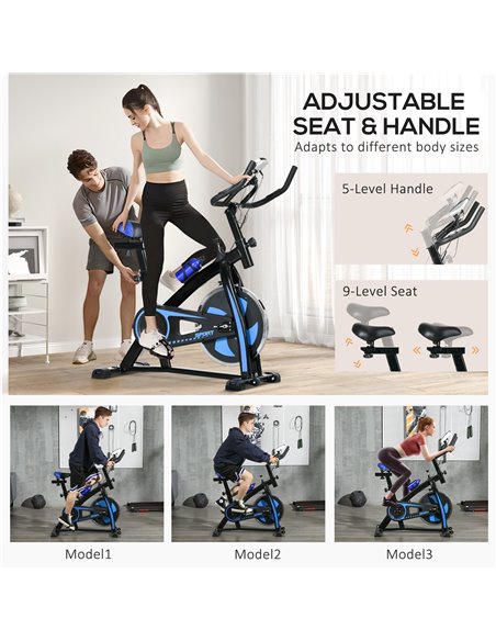 SPORTNOW Exercise Bike, Indoor Stationary Bike, Cycling Machine with Adjustable Seat and Resistance for Home Gym Workout, Blue A - pic 89800 | FastDaddyshop