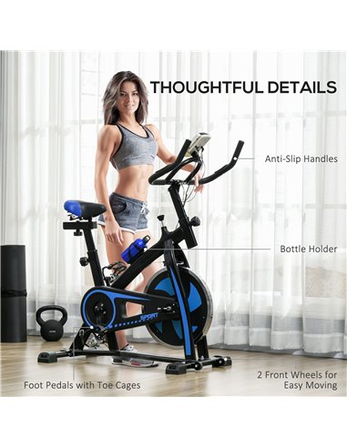 SPORTNOW Exercise Bike, Indoor Stationary Bike, Cycling Machine with Adjustable Seat and Resistance for Home Gym Workout, Blue A