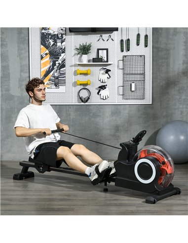 SPORTNOW Foldable Rowing Machine, Water Rower with Wheels, LCD Monitor and Tablet Holder for Cardio Training, Black A90-362V00BK
