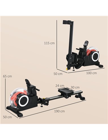 SPORTNOW Foldable Rowing Machine, Water Rower with Wheels, LCD Monitor and Tablet Holder for Cardio Training, Black A90-362V00BK