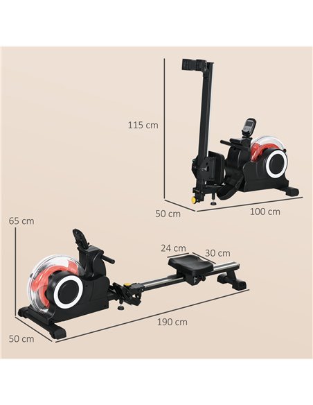 SPORTNOW Foldable Rowing Machine, Water Rower with Wheels, LCD Monitor and Tablet Holder for Cardio Training, Black A90-362V00BK - pic 89806 | FastDaddyshop