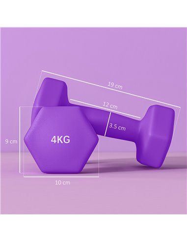 SPORTNOW 2 x 4kg Hexagonal Dumbbells Weights Set with Non-Slip Grip for Home Gym Workout, Purple A91-315V03VT