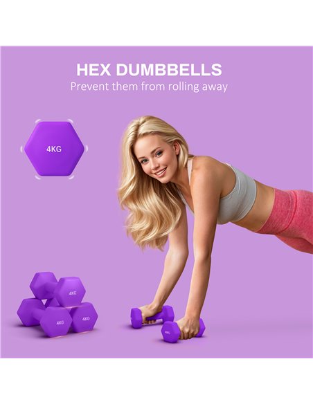 SPORTNOW 2 x 4kg Hexagonal Dumbbells Weights Set with Non-Slip Grip for Home Gym Workout, Purple A91-315V03VT - pic 89825 | FastDaddyshop