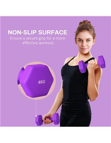 SPORTNOW 2 x 4kg Hexagonal Dumbbells Weights Set with Non-Slip Grip for Home Gym Workout, Purple A91-315V03VT