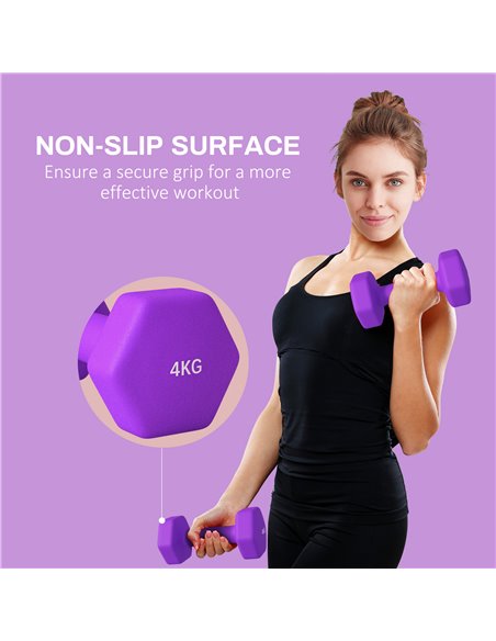 SPORTNOW 2 x 4kg Hexagonal Dumbbells Weights Set with Non-Slip Grip for Home Gym Workout, Purple A91-315V03VT - pic 89827 | FastDaddyshop