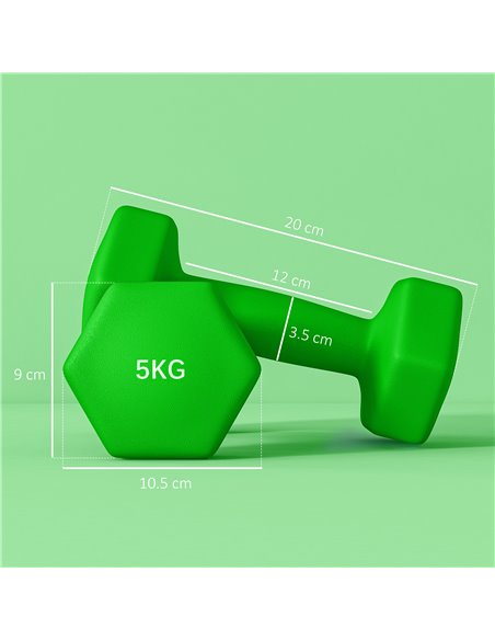 SPORTNOW 2 x 5kg Hexagonal Dumbbells Weights Set with Non-Slip Grip for Home Gym Workout, Green A91-315V04GN - pic 89833 | FastDaddyshop