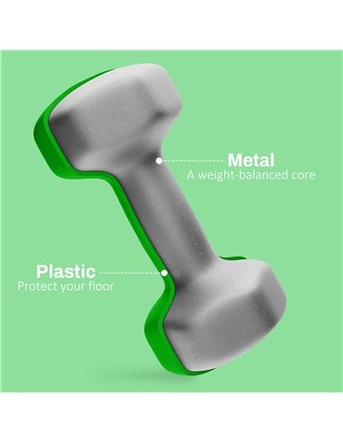 SPORTNOW 2 x 5kg Hexagonal Dumbbells Weights Set with Non-Slip Grip for Home Gym Workout, Green A91-315V04GN