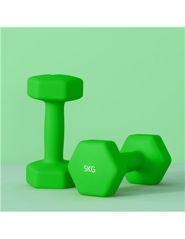 SPORTNOW 2 x 5kg Hexagonal Dumbbells Weights Set with Non-Slip Grip for Home Gym Workout, Green A91-315V04GN