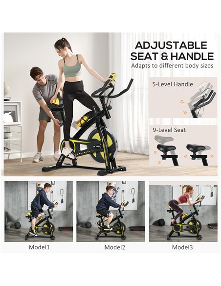 SPORTNOW Exercise Bike, Indoor Stationary Bike, Cycling Machine with Adjustable Seat and Resistance for Home Gym Workout, Yellow - pic 89908 | FastDaddyshop