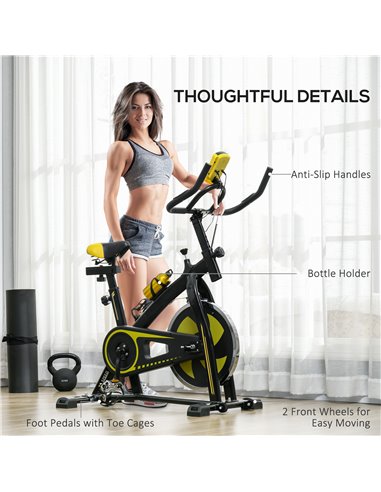SPORTNOW Exercise Bike, Indoor Stationary Bike, Cycling Machine with Adjustable Seat and Resistance for Home Gym Workout, Yellow