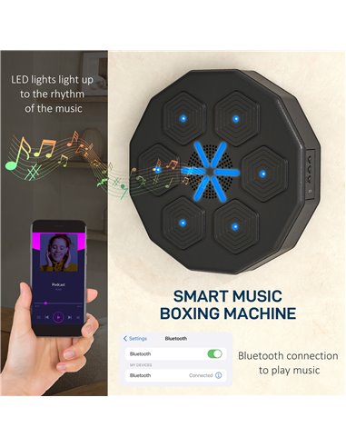SPORTNOW Musical Boxing Machine Music Punching Machine with Bluetooth Connection and LED Light Smart, Wall Mounted A91-355V00BK