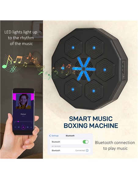 SPORTNOW Musical Boxing Machine Music Punching Machine with Bluetooth Connection and LED Light Smart, Wall Mounted A91-355V00BK - pic 89942 | FastDaddyshop
