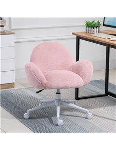 Homcom Fluffy Leisure Office Chair with Backrest and Armrest with Wheels, Pink 2