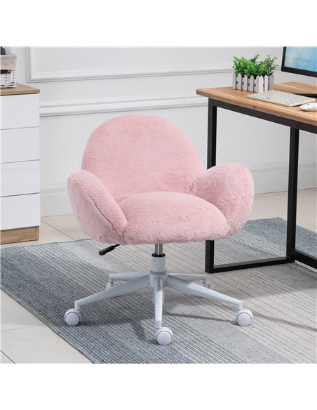 HOMCOM Fluffy Leisure Chair Office Chair with Backrest and Armrest for Home Bedroom Living Room with Wheels Pink - pic 8998 | FastDaddyshop