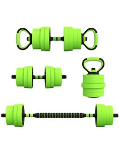 SPORTNOW 30kg Four-In-One Adjustable Weight Dumbbells Set, Barbell, Kettlebell, Push Up Stand - Green A91-287V02GN