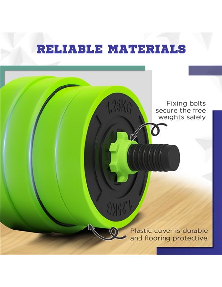 SPORTNOW 30kg Four-In-One Adjustable Weight Dumbbells Set, Barbell, Kettlebell, Push Up Stand - Green A91-287V02GN - pic 89990 | FastDaddyshop
