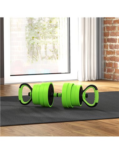 SPORTNOW 30kg Four-In-One Adjustable Weight Dumbbells Set, Barbell, Kettlebell, Push Up Stand - Green A91-287V02GN
