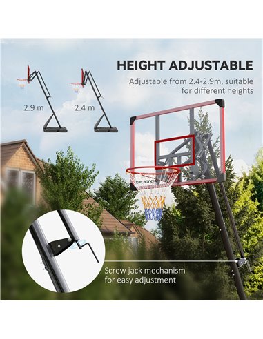 SPORTNOW 2.4-2.9m Adjustable Basketball Hoop and Stand with Weighted Base, Portable on Wheels, Red A61-045V02RD