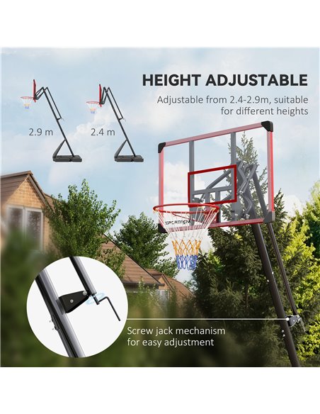 SPORTNOW 2.4-2.9m Adjustable Basketball Hoop and Stand with Weighted Base, Portable on Wheels, Red A61-045V02RD - pic 90023 | FastDaddyshop
