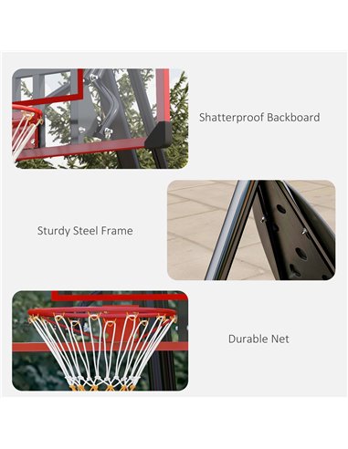 SPORTNOW 2.4-2.9m Adjustable Basketball Hoop and Stand with Weighted Base, Portable on Wheels, Red A61-045V02RD