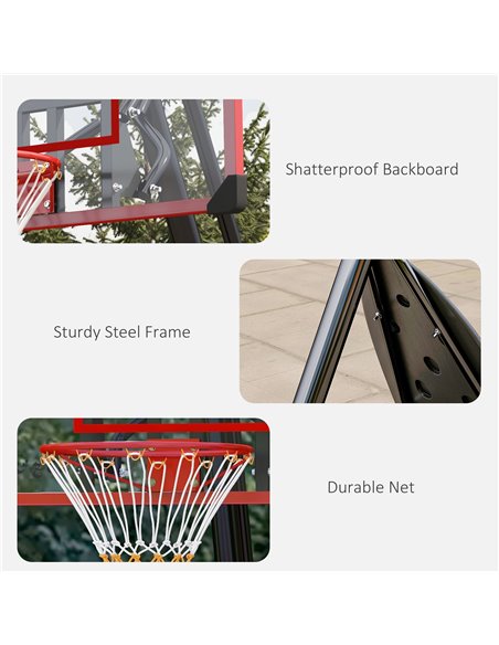 SPORTNOW 2.4-2.9m Adjustable Basketball Hoop and Stand with Weighted Base, Portable on Wheels, Red A61-045V02RD - pic 90027 | FastDaddyshop