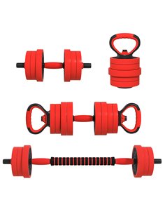 SPORTNOW 20kg Four-In-One Adjustable Weight Dumbbells Set, Barbell, Kettlebell, Push Up Stand - Red A91-287V00RD