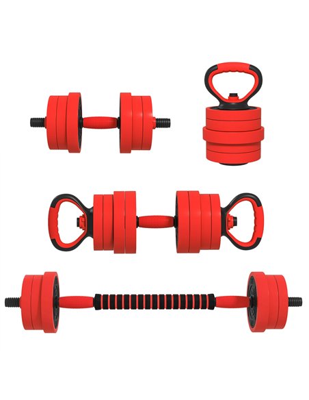 SPORTNOW 20kg Four-In-One Adjustable Weight Dumbbells Set, Barbell, Kettlebell, Push Up Stand - Red A91-287V00RD - pic 90029 | FastDaddyshop
