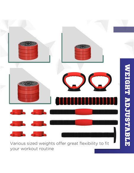 SPORTNOW 20kg Four-In-One Adjustable Weight Dumbbells Set, Barbell, Kettlebell, Push Up Stand - Red A91-287V00RD - pic 90033 | FastDaddyshop