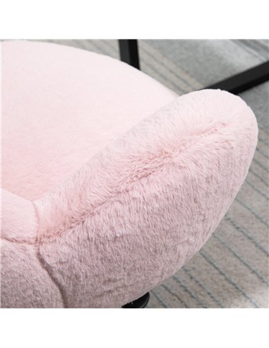 HOMCOM Fluffy Leisure Chair Office Chair with Backrest and Armrest for Home Bedroom Living Room with Wheels Pink