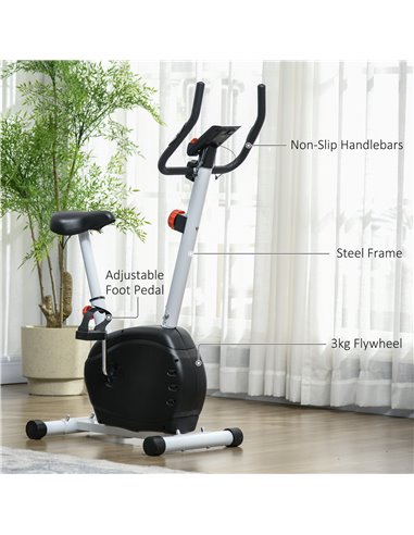 SPORTNOW Quiet Exercise Bike Stationary Bike with 8-Level Magnetic Resistance, Heart-Rate Sensor and Wheels, White A90-366V00WT