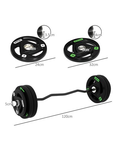 SPORTNOW Olympic EZ Curl Bar with 50kg Weight Plates, Barbell Bar for 5cm Weight Plates with Spring Clips, Home Gym Weight Lifti