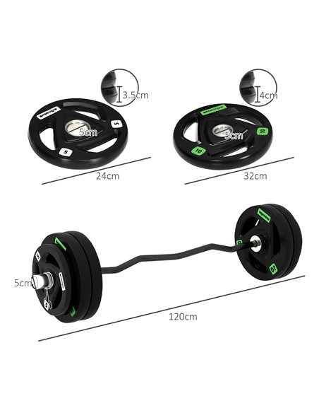 SPORTNOW Olympic EZ Curl Bar with 50kg Weight Plates, Barbell Bar for 5cm Weight Plates with Spring Clips, Home Gym Weight Lifti - pic 90049 | FastDaddyshop