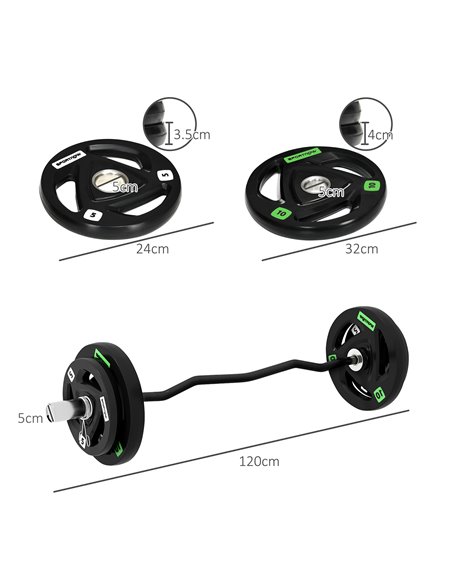 SPORTNOW Olympic EZ Curl Bar with 30kg Weight Plates, Barbell Bar for 5cm Weight Plates with Spring Clips, Home Gym Weight Lifti - pic 90067 | FastDaddyshop