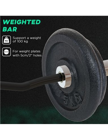 SPORTNOW Olympic EZ Curl Bar with 30kg Weight Plates, Barbell Bar for 5cm Weight Plates with Spring Clips, Home Gym Weight Lifti