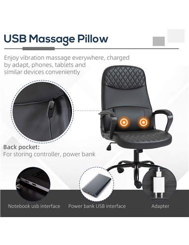 Vinsetto High Back Massage Office Chair with Armrest PU Leather Vibration Executive Chair with Adjustable Height and Built-in Lu