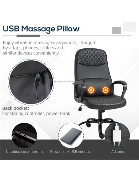 Vinsetto High Back Massage Office Chair with Armrest PU Leather Vibration Executive Chair with Adjustable Height and Built-in Lu - pic 9008 | FastDaddyshop