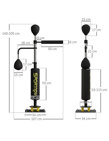 SPORTNOW Boxing Bag, Freestanding Punching Bag, with Reflex Bar, Speed Balls, Black A91-249V00BK