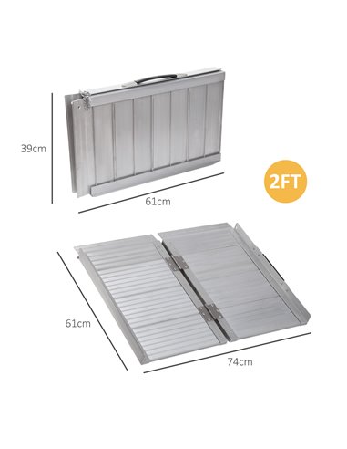 HOMCOM 2ft Folding Aluminum Wheelchair Ramp Scooter Portable Mobility Assist Suitcase Access Aid Disabled 713-027