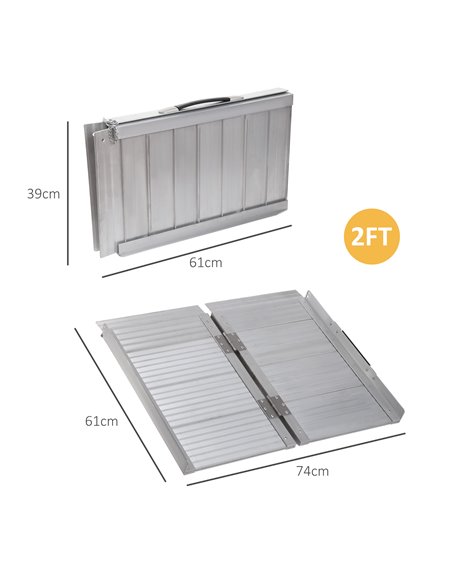 HOMCOM 2ft Folding Aluminum Wheelchair Ramp Scooter Portable Mobility Assist Suitcase Access Aid Disabled 713-027 - pic 90103 | FastDaddyshop