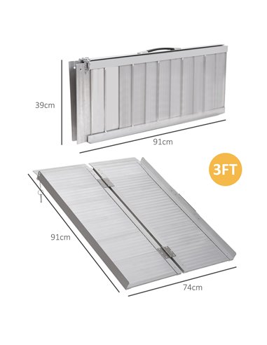 HOMCOM 3ft Folding Aluminum Wheelchair Ramp, Scooter Portable Mobility Assist Suitcase Access Aid, 270kg Capacity, silver 713-02