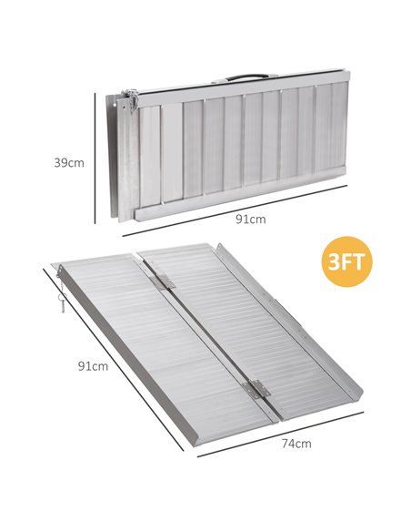 HOMCOM 3ft Folding Aluminum Wheelchair Ramp, Scooter Portable Mobility Assist Suitcase Access Aid, 270kg Capacity, silver 713-02 - pic 90112 | FastDaddyshop