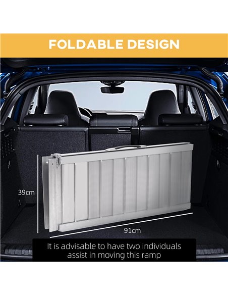 HOMCOM 3ft Folding Aluminum Wheelchair Ramp, Scooter Portable Mobility Assist Suitcase Access Aid, 270kg Capacity, silver 713-02 - pic 90115 | FastDaddyshop