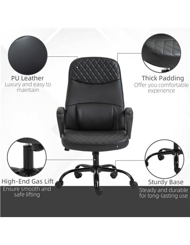 Vinsetto High Back Massage Office Chair with Armrest PU Leather Vibration Executive Chair with Adjustable Height and Built-in Lu
