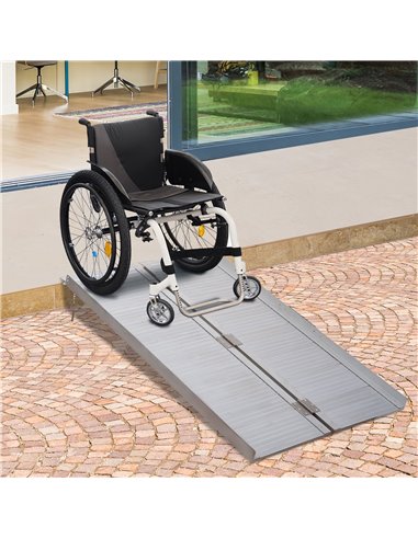 HOMCOM Portable Folding Wheelchair Ramp, Aluminium Mobility Scooter Access Aid, 4ft, 270kg Capacity, Silver 713-029