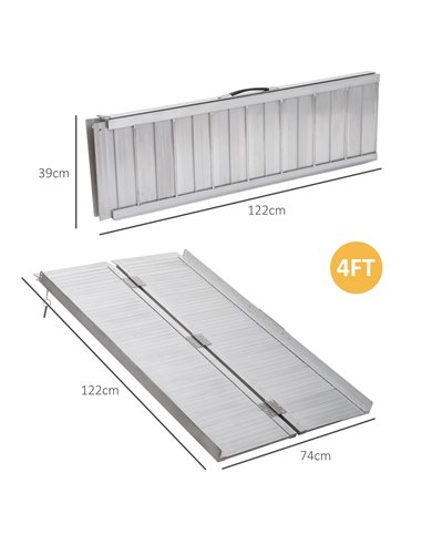 HOMCOM Portable Folding Wheelchair Ramp, Aluminium Mobility Scooter Access Aid, 4ft, 270kg Capacity, Silver 713-029