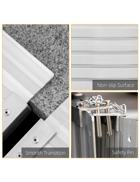 HOMCOM Portable Folding Wheelchair Ramp, Aluminium Mobility Scooter Access Aid, 4ft, 270kg Capacity, Silver 713-029 - pic 90123 | FastDaddyshop